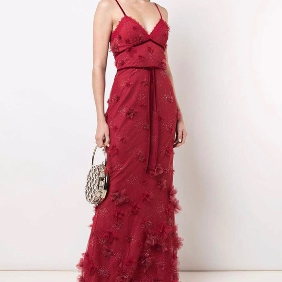 NWT Marchesa Notte Red Floral Appliqué Embellished Fit to Flare Dress Size 2 - Picture 2 of 10